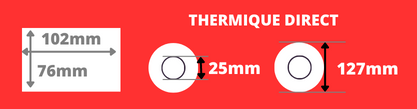 Rouleau d'étiquettes thermique direct de quamité 102x76mm avec mandrin de 25mm, diamètre de la bobine 127mm