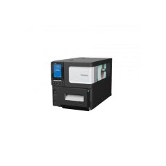 Imprimante transfert thermique Toshiba BX420T vue de trois quarts, capot latéral montrant le rouleau d'étiquettes