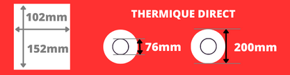 Rouleau d'étiquettes blanche 102x152mm pour impirmante thermique direct avec mandrin de 76mm, diamètre de la bobine 200mm