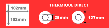 Rollo de etiquetas 102x102mm térmica directa núcleo 25mm, diámetro bobina 127mm