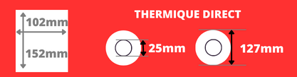 Bobina de etiquetas térmica directa 102x152mm Núcleo de 25mm, diámetro de bobina 127mm