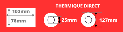 Rouleau d'étiquettes thermique direct 102x76mm mandrin de 25mm, Bobine diamètre 127mm