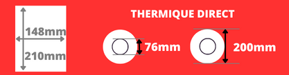 Bobine d'étiquettes blanche thermique direct 148x210mm mandrin de 76mm, diamètre de du rouleau 200mm