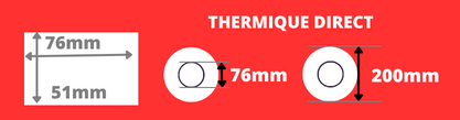 Rouleau étiquettes velin blanche 76x51 pour imprimante thermique direct avec mandrin de 76mm, diamètre de la bobine 200mm