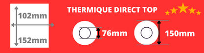 Rouleau d'étiquettes de qualité blanche 102x152mm pour impirmante thermique direct avec mandrin de 76mm, diamètre de la bobine 150mm