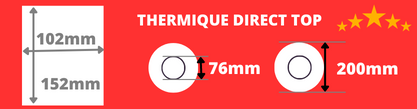 Rouleau d'étiquettes blanche 102x152mm pour impirmante thermique direct avec mandrin de 76mm, diamètre de la bobine 200mm