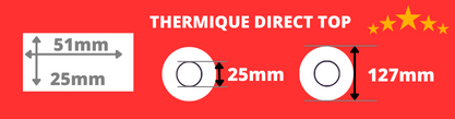 Rouleau d'étiquettes thermique direct 51x25mm mandrin de 25 mm