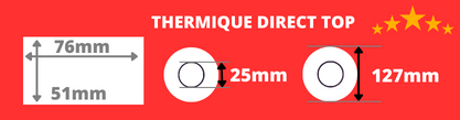 Etiquette thermiques Toshiba de qualité 76x51 mm mandrin 25 mm diamètre bobine 127mm