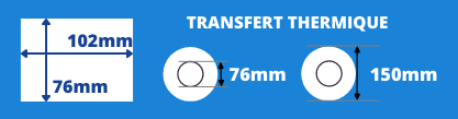 Rollo de etiquetas de transferencia térmica 102x76mm con núcleo de 76mm, diámetro de bobina 150mm