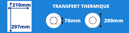 Rouleau d'étiquettes transfert thermique 210x297mm A4 mandrin de 76mm