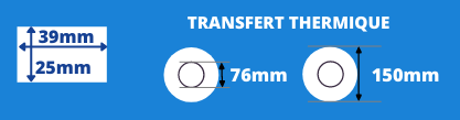 Rolle mit leeren Etiketten 39x25mm für Thermotransferdrucker mit 76mm Dorn, Rollendurchmesser 150mm