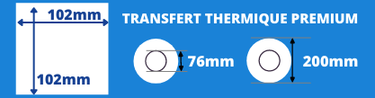 Rouleau d'étiquettes 102x102mm blanche transfert thermique mandrin 76mm, diamètre de la bobine 200mm