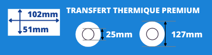 Rollo de etiquetas de transferencia térmica premium 102x51 con núcleo de 25 mm, diámetro del carrete 127 mm