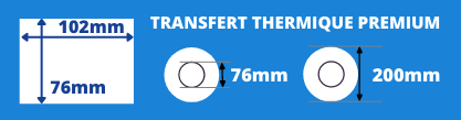 Rotolo di etichette bianche di qualità 102x76mm per stampante a trasferimento termico con anima da 76mm, diametro bobina 200mm