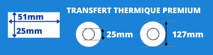 Etikettenrolle 51x25mm Premium Thermotransfer 25mm Kern, Rollendurchmesser 127mm