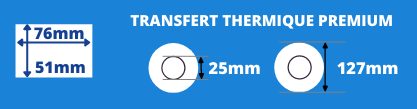 Rollo de etiquetas blancas 76x51mm para impresora de transferencia térmica con núcleo de 25mm, diámetro de la bobina 127mm