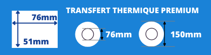 Rouleau d'étiquettes blanche 76x51mm premium pour imprimante transfert thermique mandrin 76mm, diamètre de la bobine 150mm